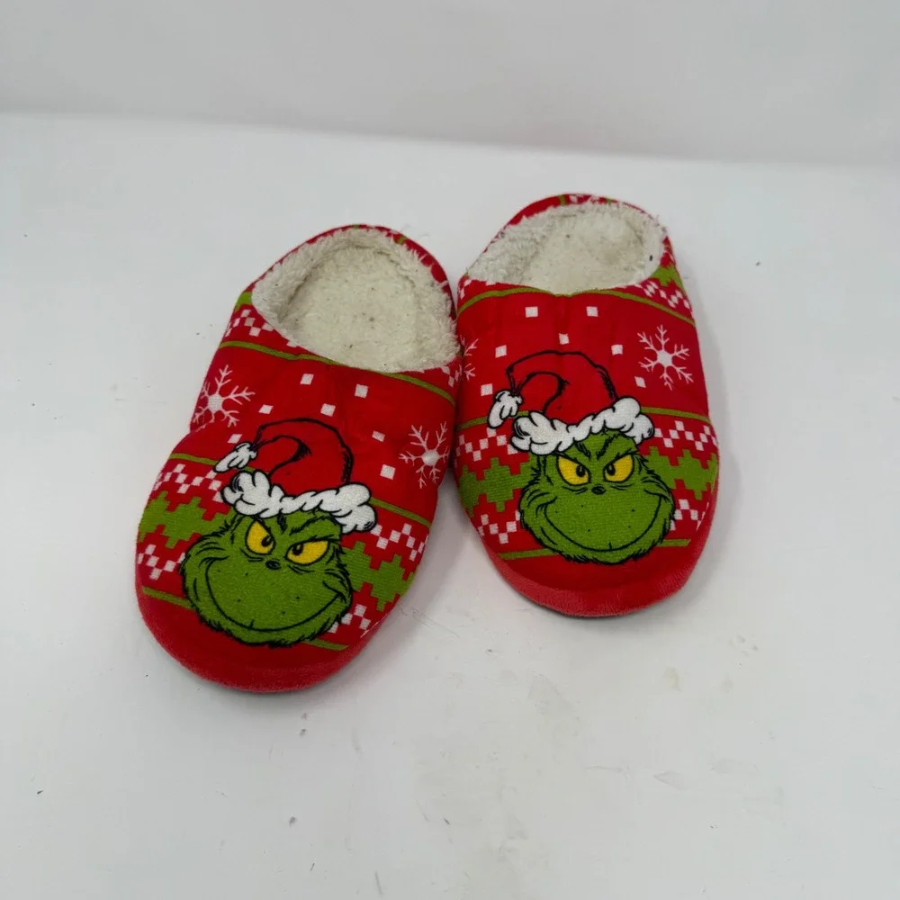 The‎ Grinch Christmas Red Slippers Kids XS/6 Holiday Winter Loungewear